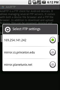 Select FTP server